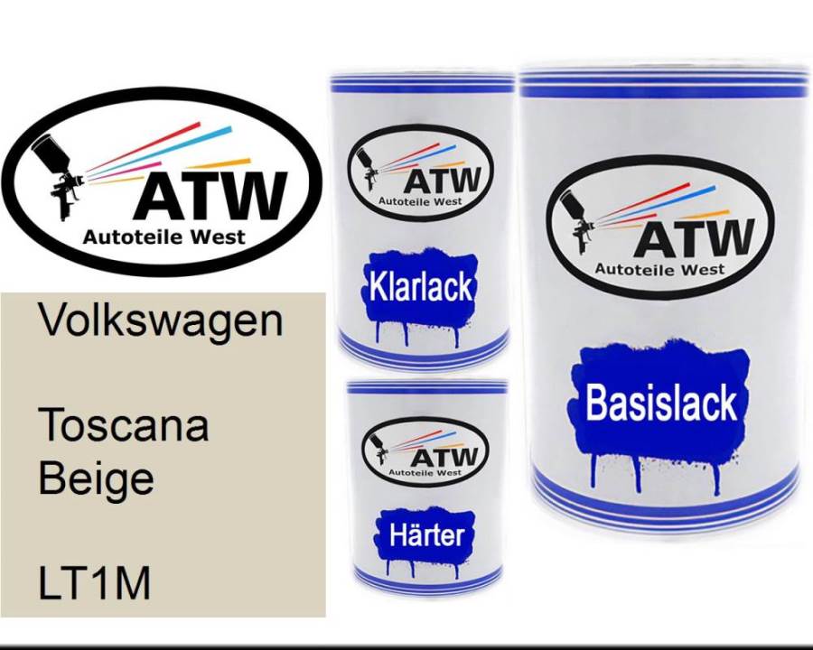 Volkswagen, Toscana Beige, LT1M: 500ml Lackdose + 500ml Klarlack + 250ml Härter - Set, von ATW Autoteile West.